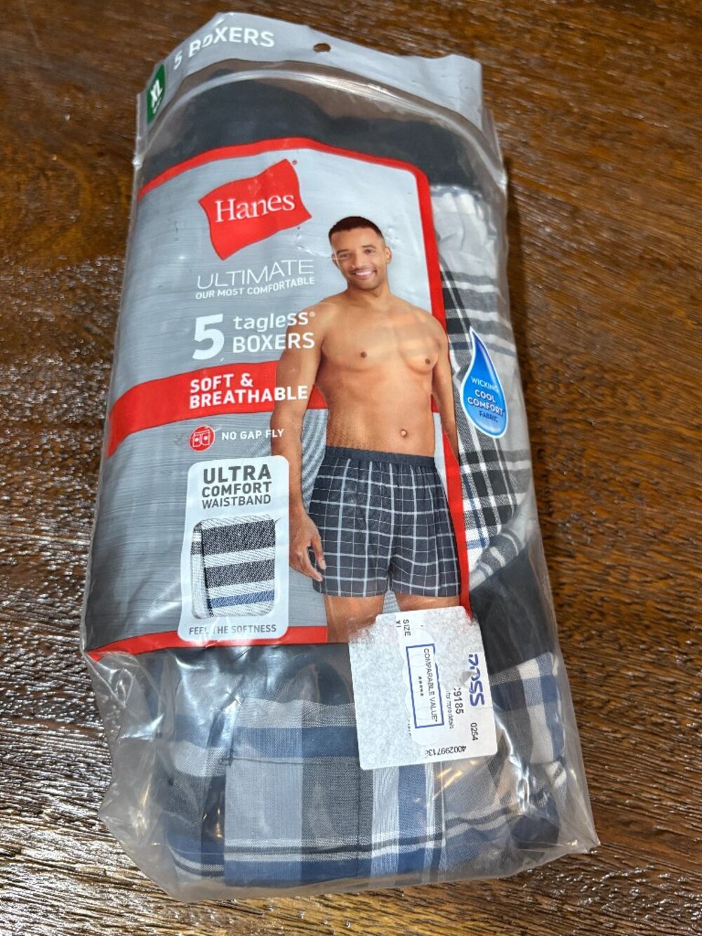 Hanes Ultimate Tagless Boxers 5 Pair Plaid Comfort Waist sz XL NIP NEW